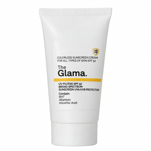 کرم ضدآفتاب بی رنگ مناسب انواع پوست با اس پی اف ۵۰ تیوپی ۵۰ میل the glama