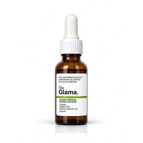 محلول روشن کننده صورت حاوی ۵٪ کافئین و ۱٪ آلفا آربوتین ۳۰ میل the glama