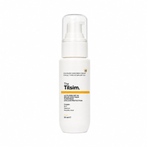 کرم ضد آفتاب بی رنگ مناسب انواع پوست  SPF50 پنجاه میل  TILSIM